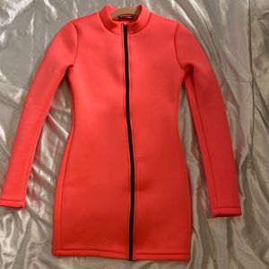 Fashionnova Hot Pink Zip up long sleeve Mini dress
